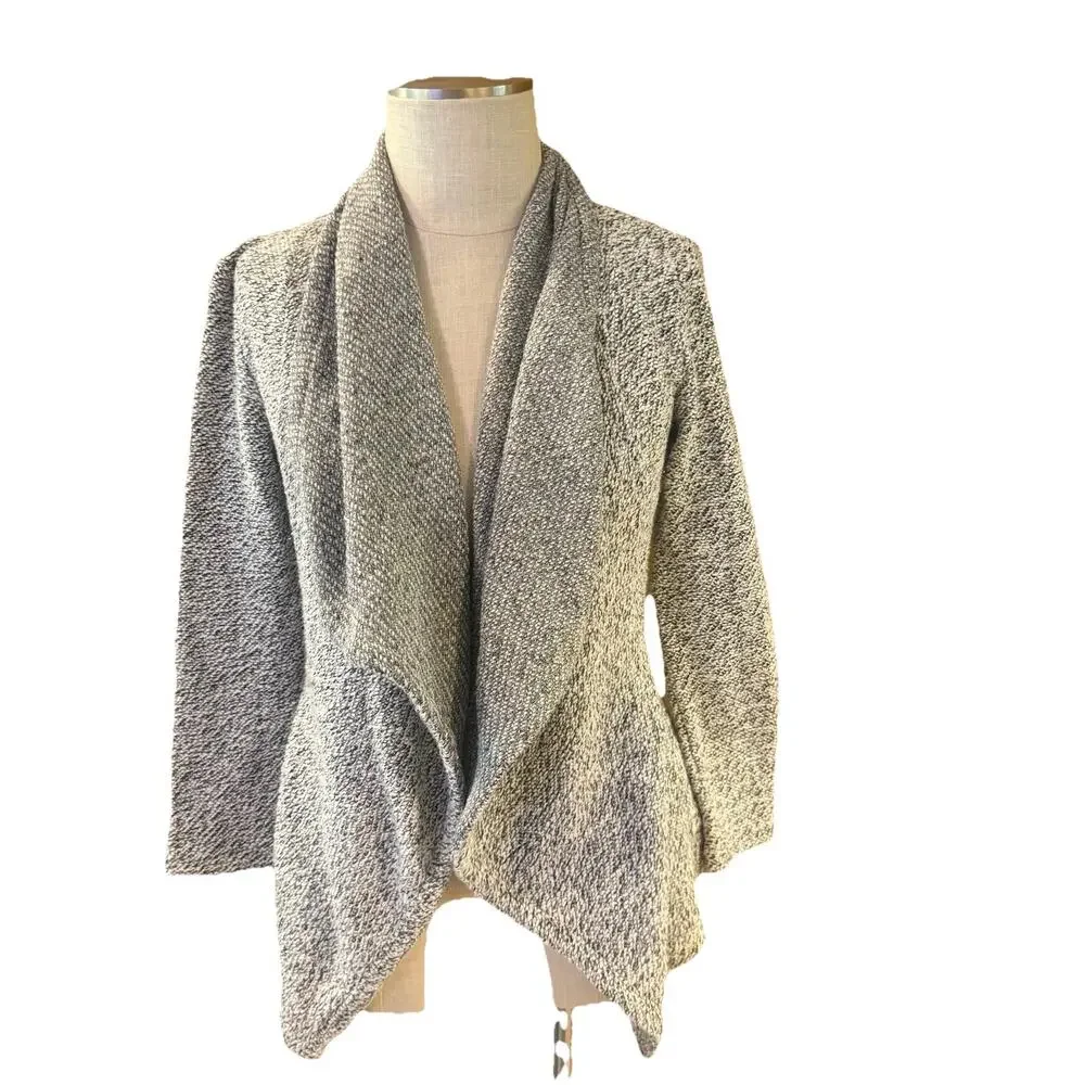 BNCI Cardigan Womens Small Gray Tweed Drape Front Shawl Collar Long Sleeve - Picture 2 of 7